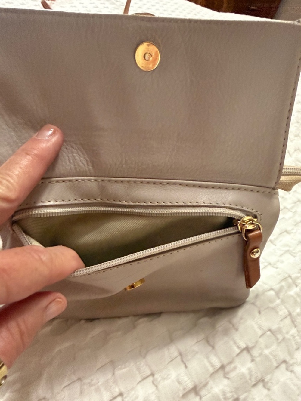 Valentina Taupe Crossbody with Brown Strap and Gold Hardware - Picture 3 of 7